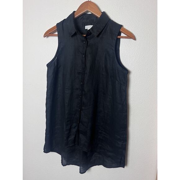 Garnett Hill Easy Linen Button-Down Tunic Tank Top Women’s Sz 4 Black - Picture 4 of 7